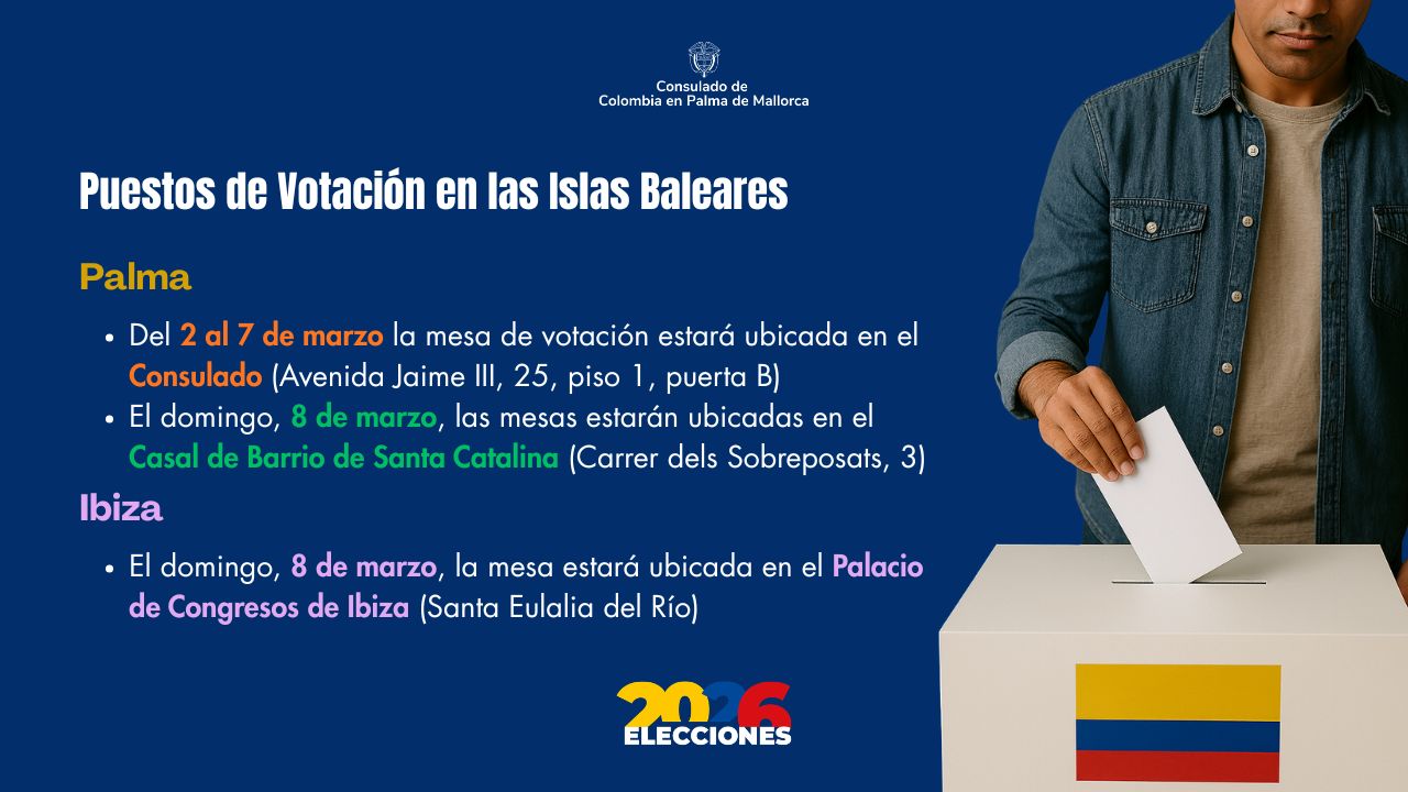 Consulado de Colombia en Palma de Mallorca publica los puestos de votación en las Islas Baleares