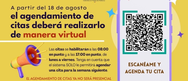 A partir del 18 de agosto de 2025 el agendamiento de citas es virtual para el Consulado de Colombia en Palma de Mallorca